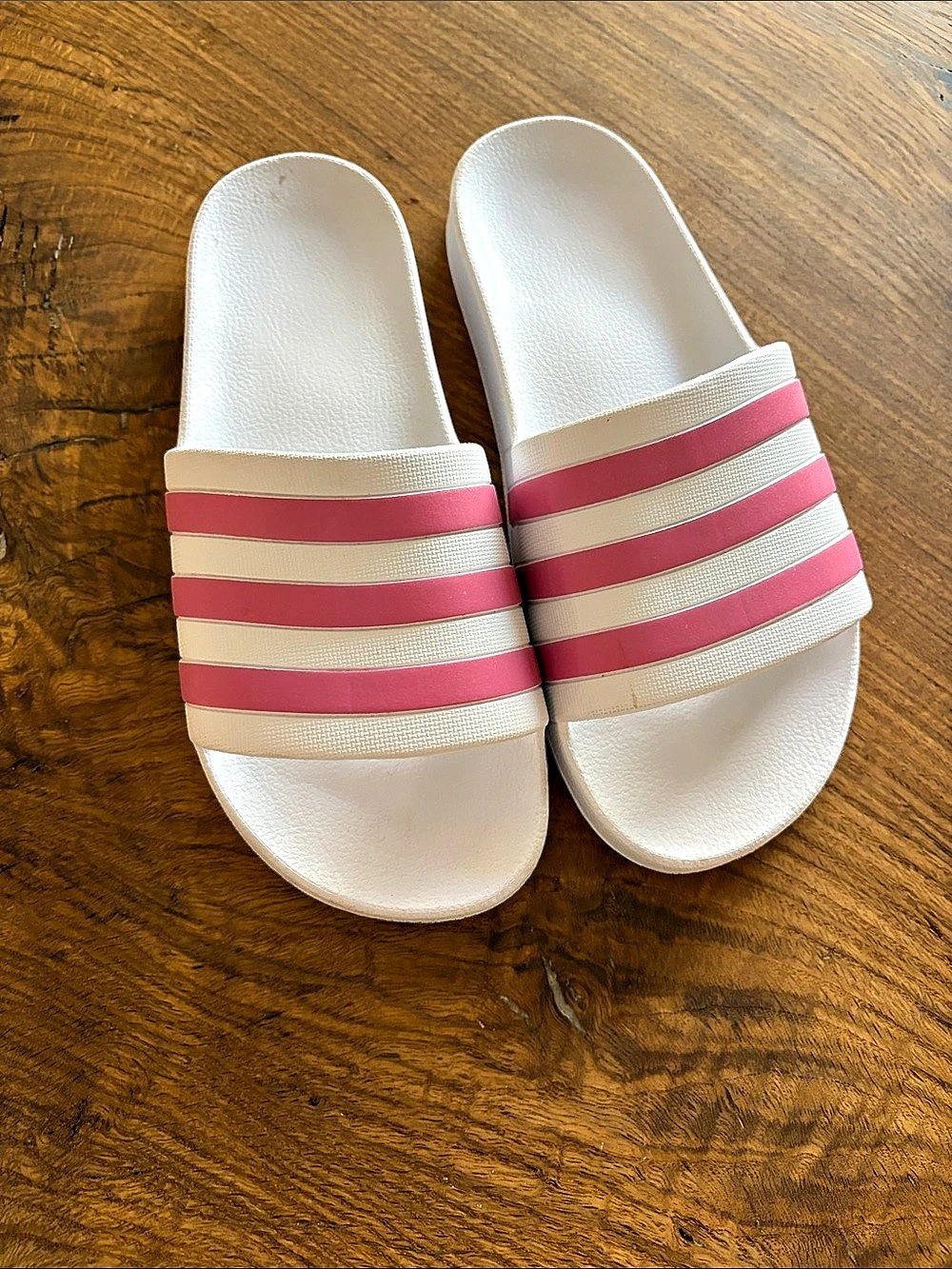adidas Adilette Aqua Slides Striped Sandals Pink & White